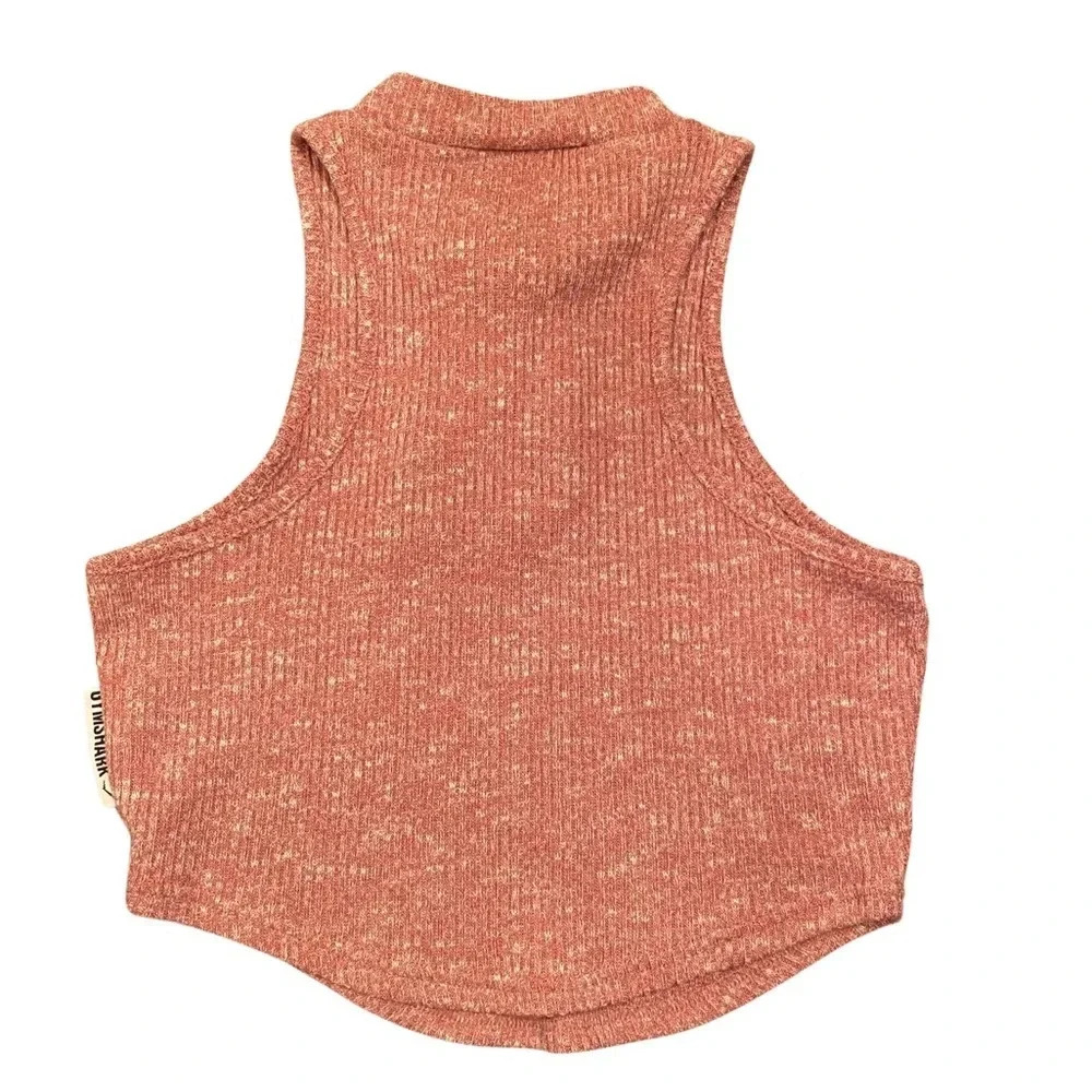 Gymshark Slouge High Crew Neck Ribbed Cropped Tank top Dust Pink - Picture 3 of 4